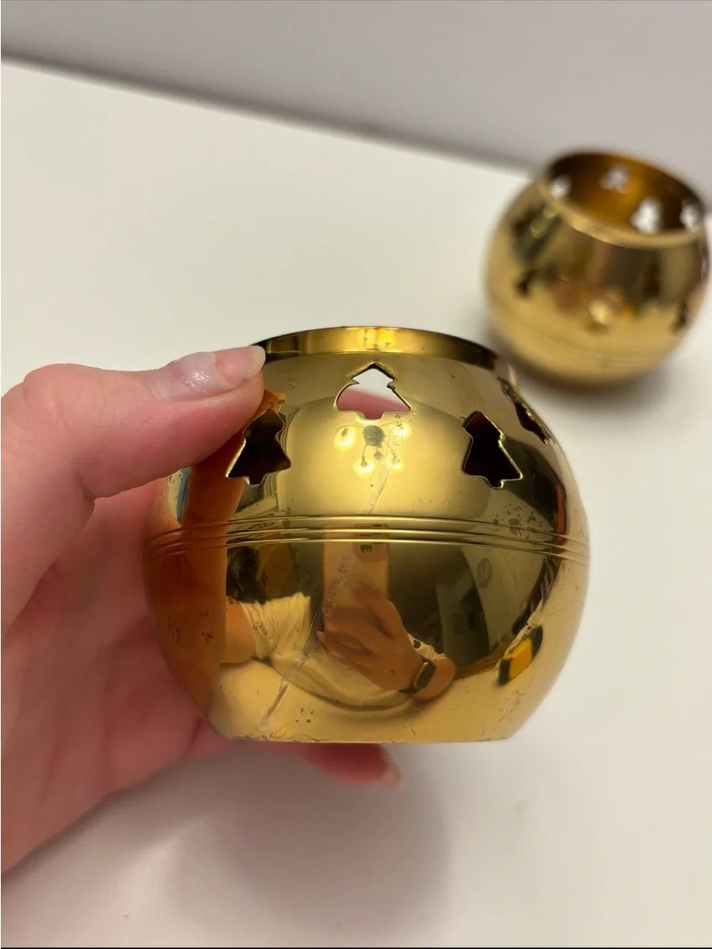 Brass Holiday Tree Cutout Votive Candle Holders - Gold (Set of 2)